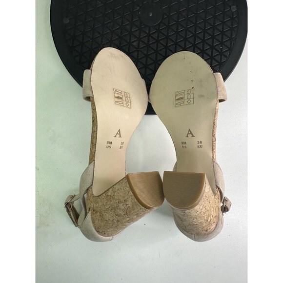 Anthropologie Cork Heeled Suede Sandals Sz 38 / 8 US - Picture 6 of 7